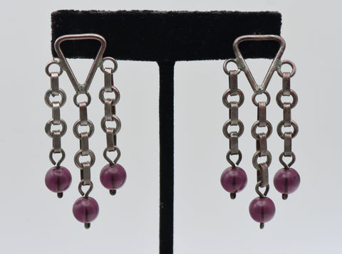 Vintage Handmade Sterling Silver and Glass Bead Dangle Earrings