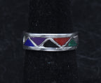 Vintage Handmade Inlaid Stone Sterling Silver Band - Size 5.75
