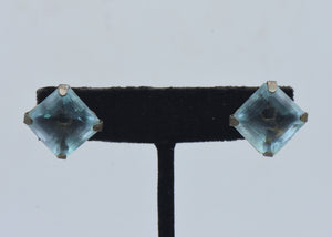 Vintage Sterling Silver Light Blue Crystal Screw Back Earrings