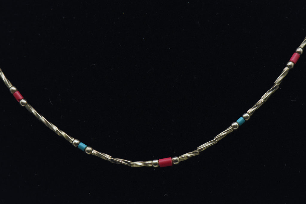 Vintage Silver Tone Metal Beaded Necklace - 17"