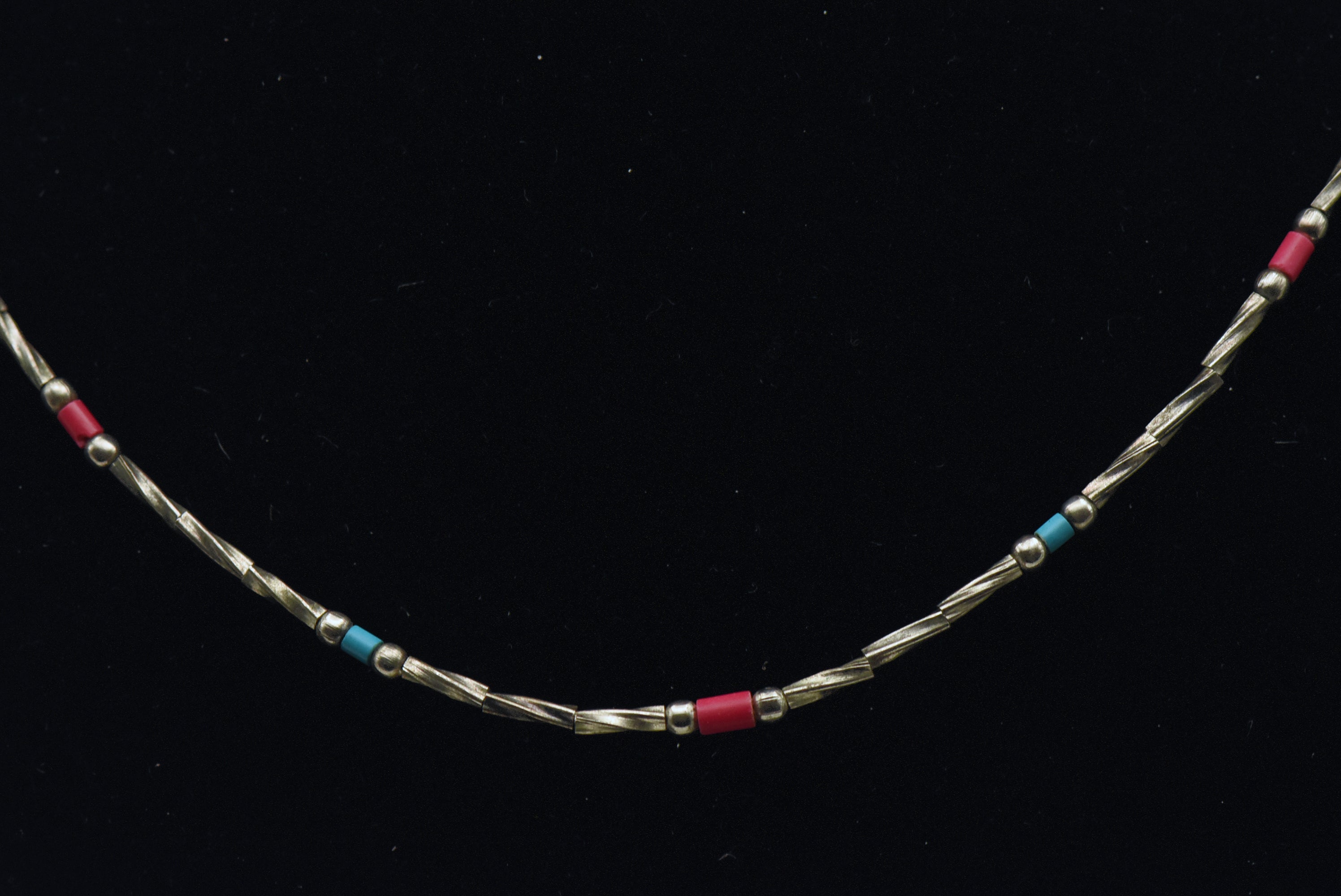 Vintage Silver Tone Metal Beaded Necklace - 17"