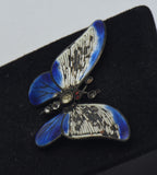 Vintage 935 Silver Enamel and Rhinestones Butterfly Brooch - Damaged