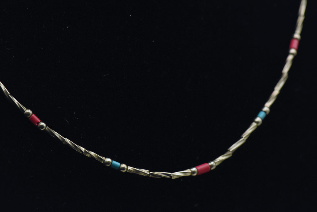 Vintage Silver Tone Metal Beaded Necklace - 17"