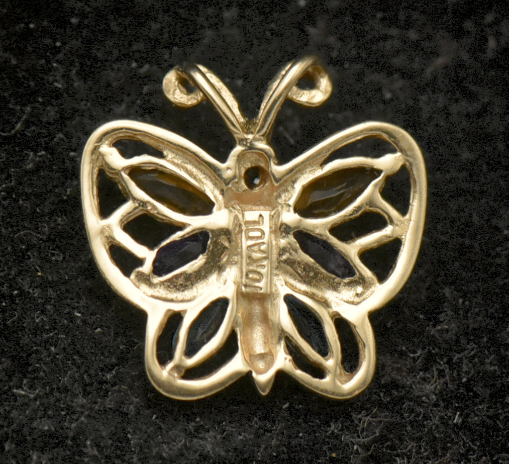 Vintage 10k Gold Gemstones Butterfly Pendant