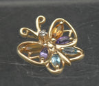 Vintage 10k Gold Gemstones Butterfly Pendant