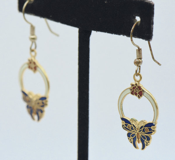 Vintage Enamel Butterfly Dangle Earrings