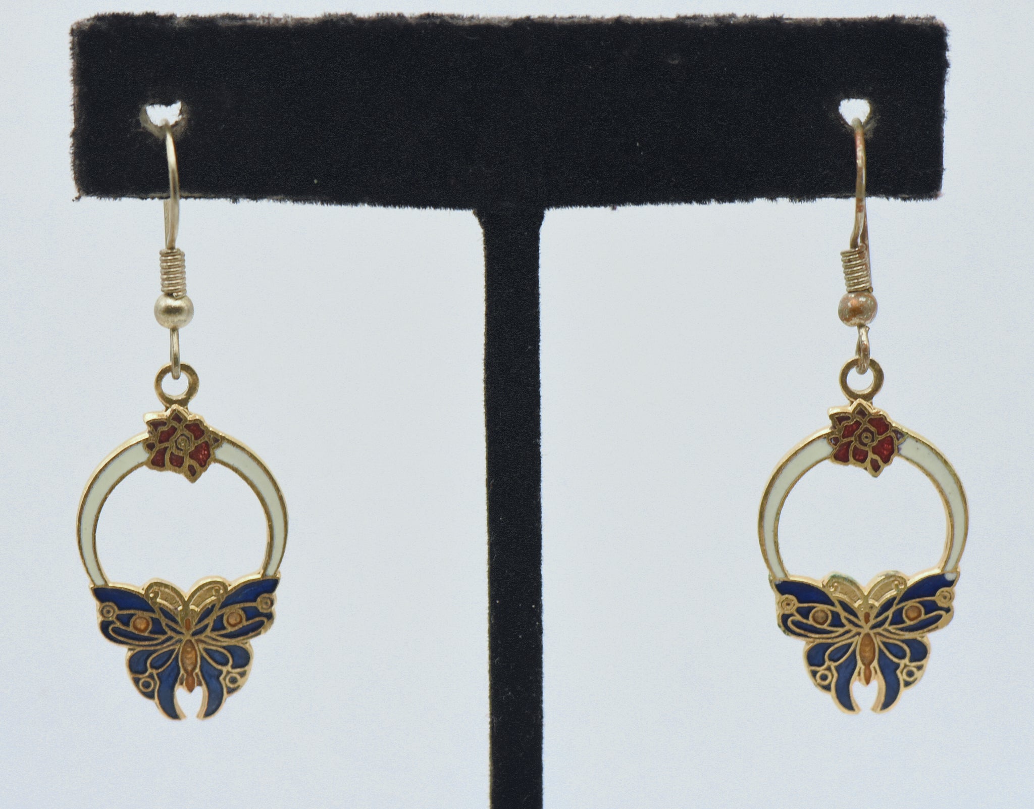 Vintage Enamel Butterfly Dangle Earrings