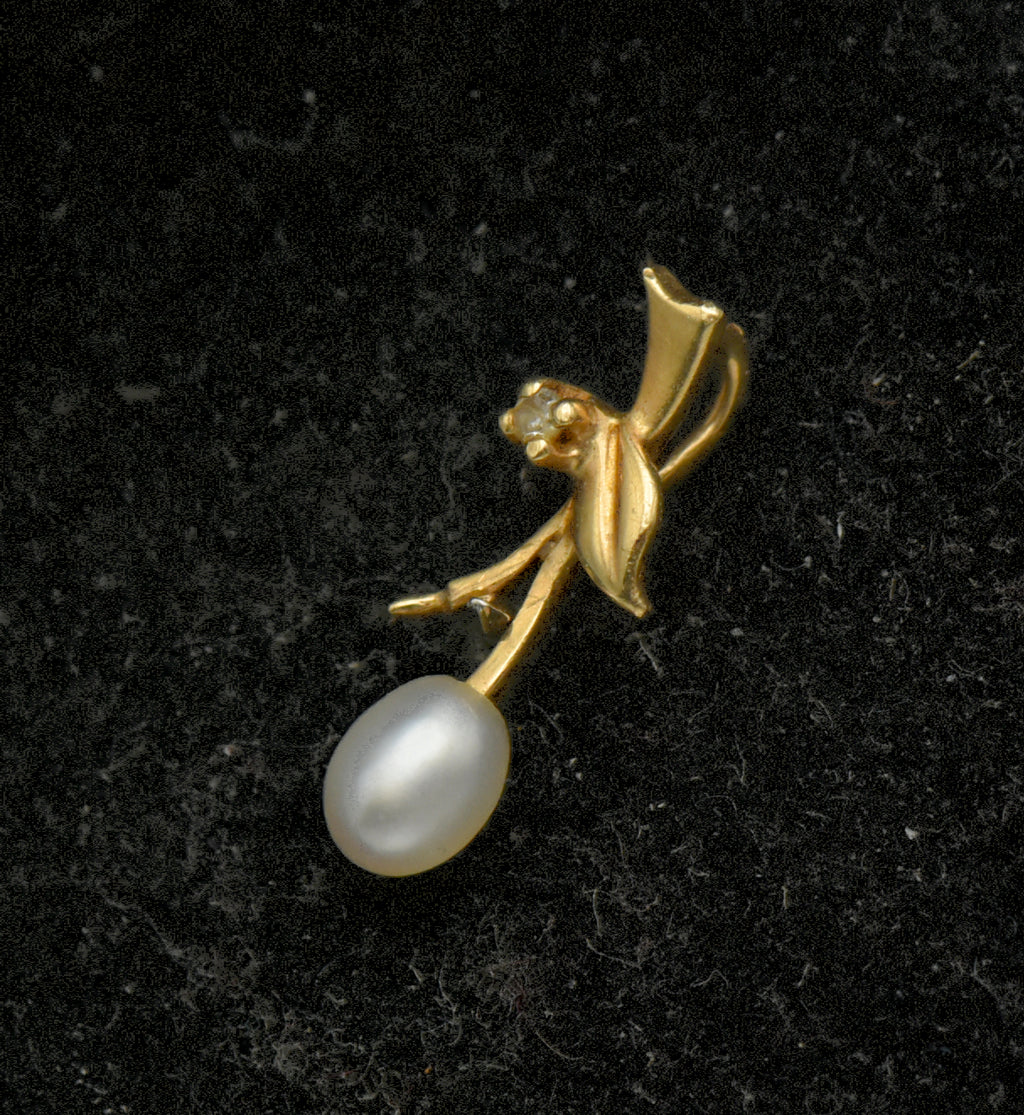 Vintage 14k Gold Pearl and Diamond Foliate Pendant AS IS