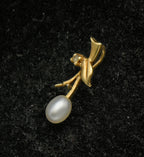 Vintage 14k Gold Pearl and Diamond Foliate Pendant AS IS