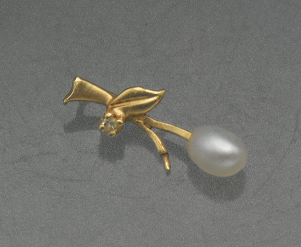 Vintage 14k Gold Pearl and Diamond Foliate Pendant AS IS