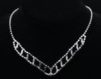 Vintage Silver Tone Rhinestone Bib Necklace - 16"