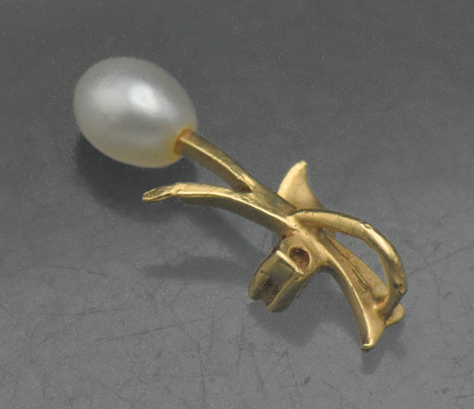 Vintage 14k Gold Pearl and Diamond Foliate Pendant AS IS
