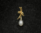 Vintage 14k Gold Pearl and Diamond Foliate Pendant AS IS