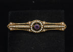 Antique 14K Gold, Amethyst and Cultured Pearl Bar Brooch