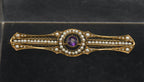 Antique 14K Gold, Amethyst and Cultured Pearl Bar Brooch