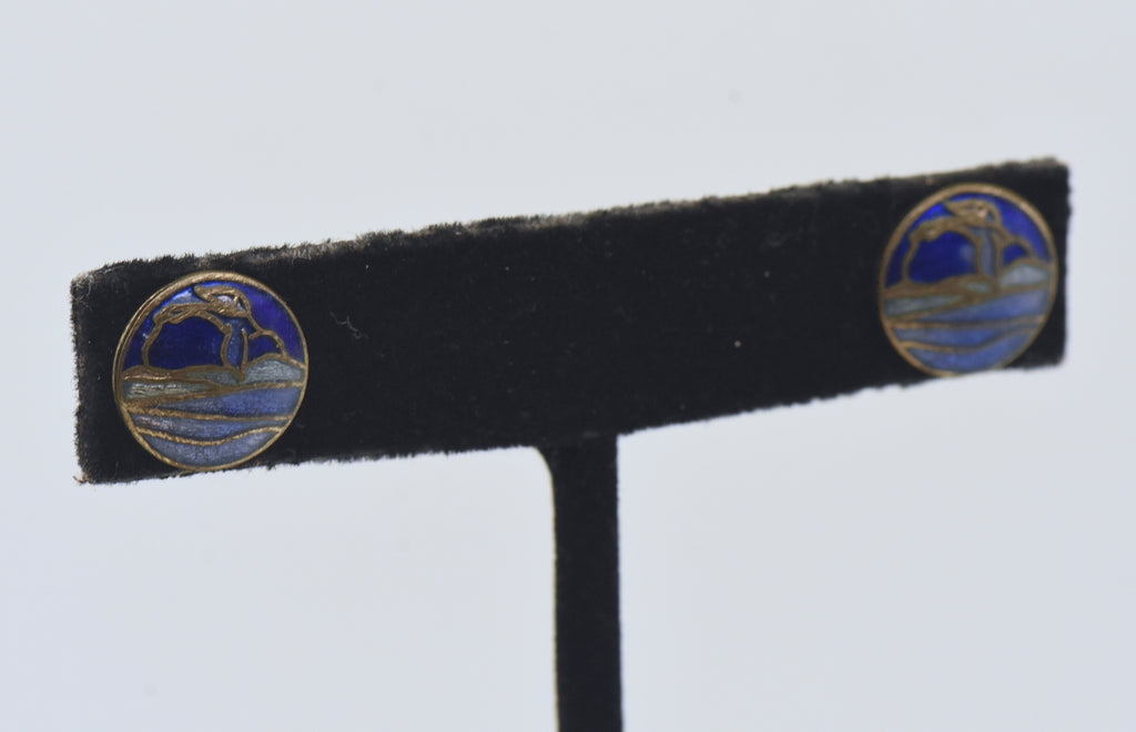 Vintage Enamel Bird in Flight Stud Earrings