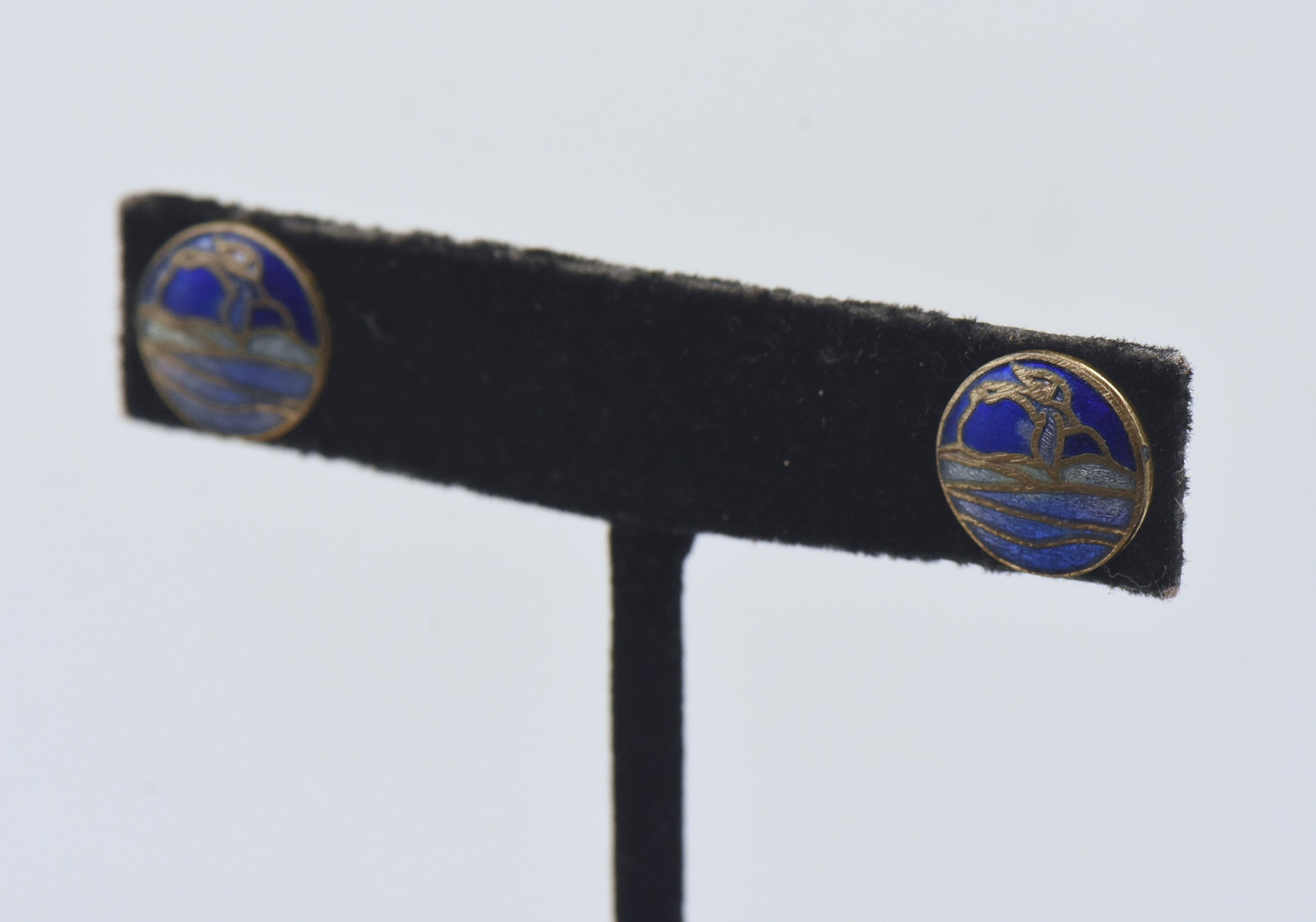 Vintage Enamel Bird in Flight Stud Earrings