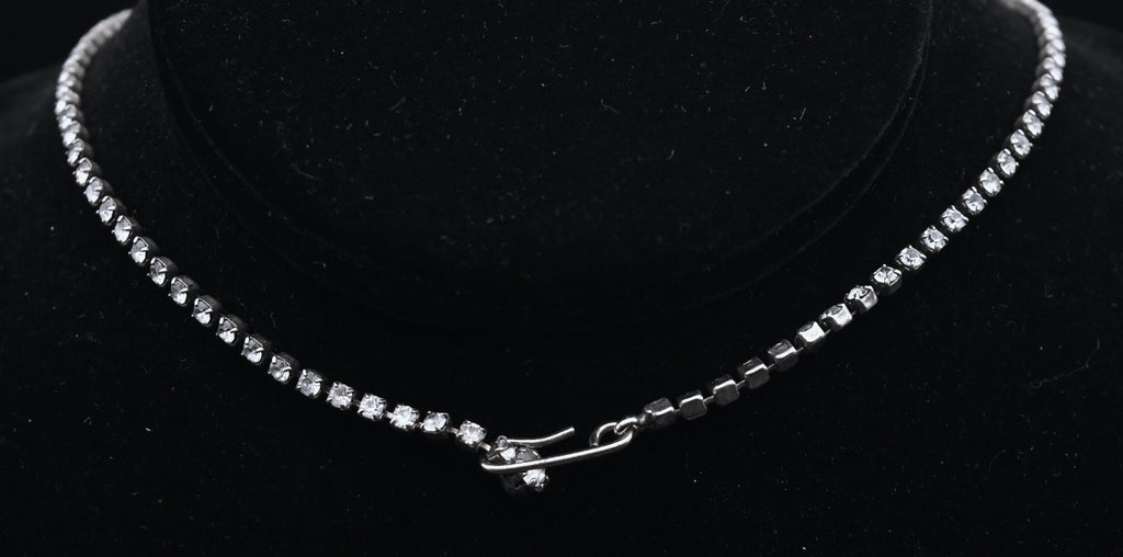 Vintage Silver Tone Rhinestone Bib Necklace - 16.25"