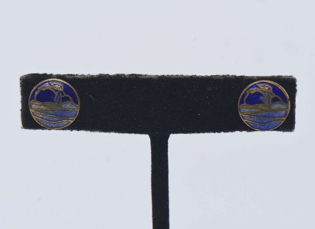 Vintage Enamel Bird in Flight Stud Earrings