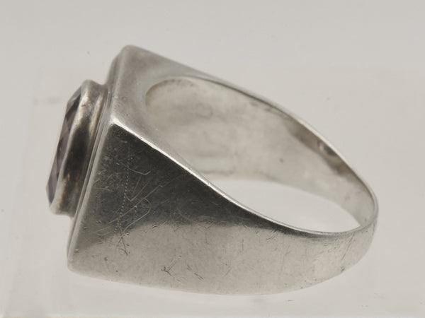 Vintage Sterling Silver and Amethyst Modern Design Ring - Size 13.25