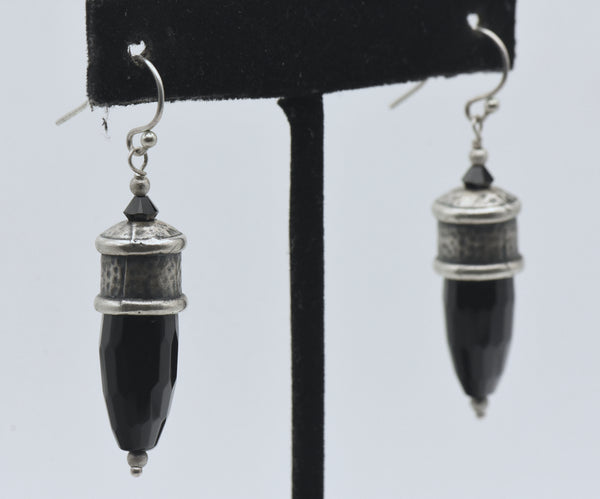 Vintage Black Onyx Faceted Dangle Earrings