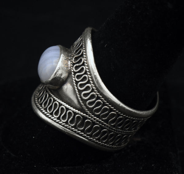 Vintage Blue Lace Agate Sterling Silver Ring - Size 10.75