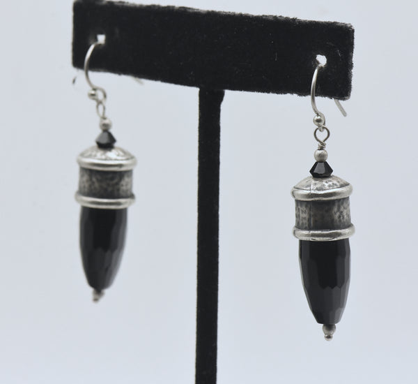 Vintage Black Onyx Faceted Dangle Earrings