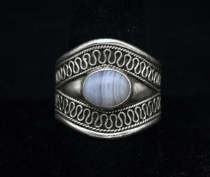 Vintage Blue Lace Agate Sterling Silver Ring - Size 10.75