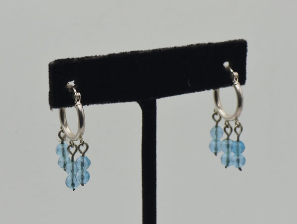 Vintage Sterling Silver Hoop Blue Bead Dangle Earrings