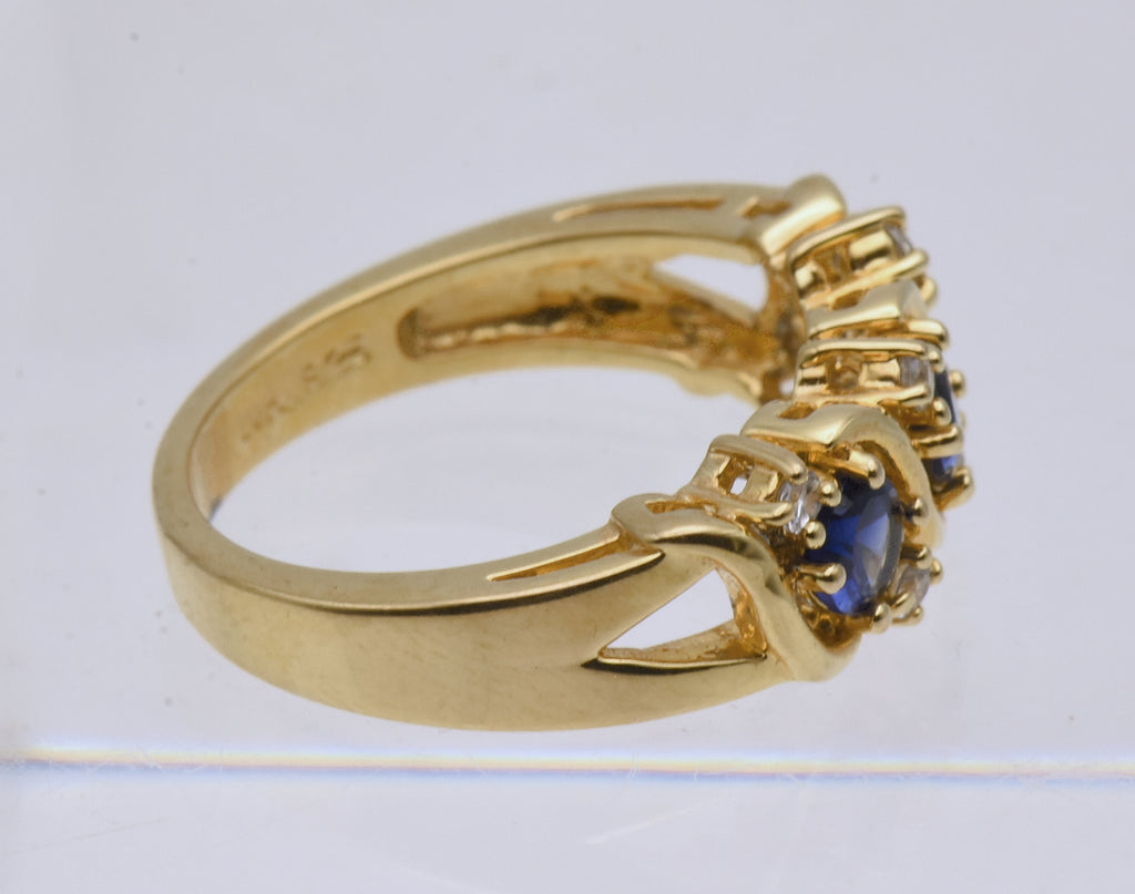 Vintage Sapphire and Rhinestone Gold Tone Sterling Silver Ring - Size 7