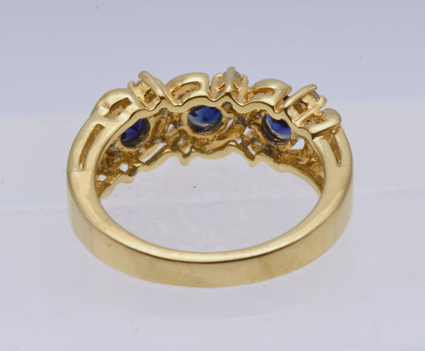 Vintage Sapphire and Rhinestone Gold Tone Sterling Silver Ring - Size 7