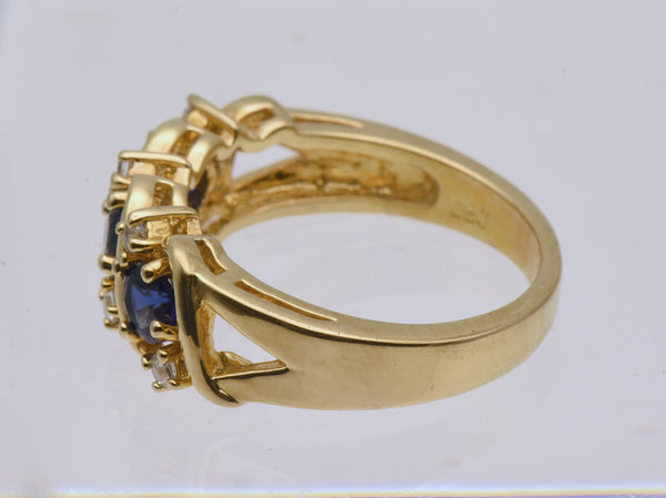 Vintage Sapphire and Rhinestone Gold Tone Sterling Silver Ring - Size 7