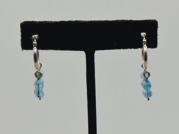 Vintage Sterling Silver Hoop Blue Bead Dangle Earrings