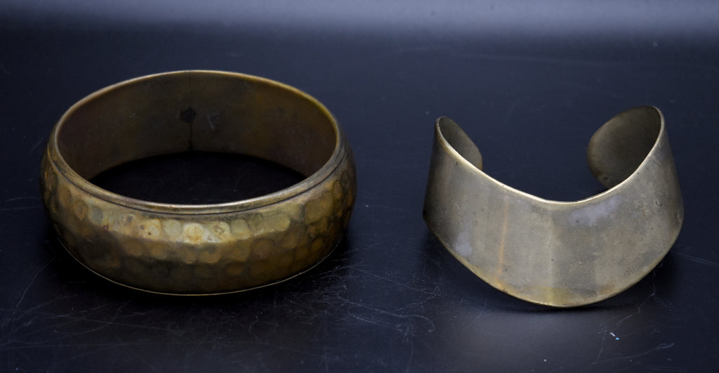 Vintage Pair of Handcrafted Brass Bangle and Cuff Bracelet