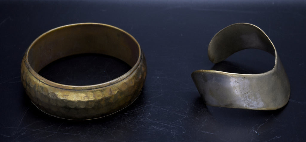 Vintage Pair of Handcrafted Brass Bangle and Cuff Bracelet