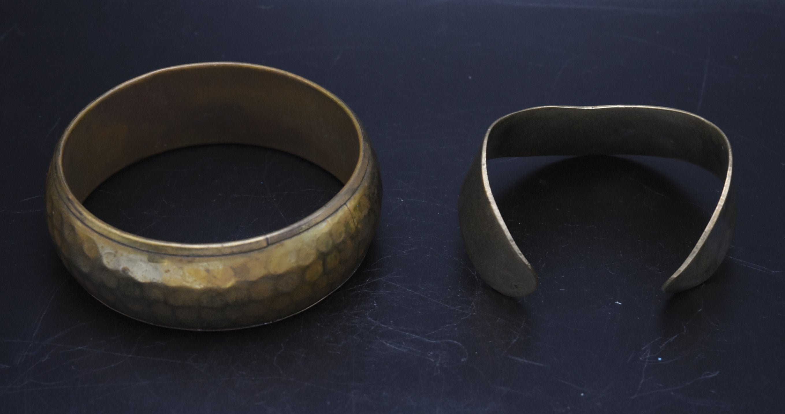 Vintage Pair of Handcrafted Brass Bangle and Cuff Bracelet