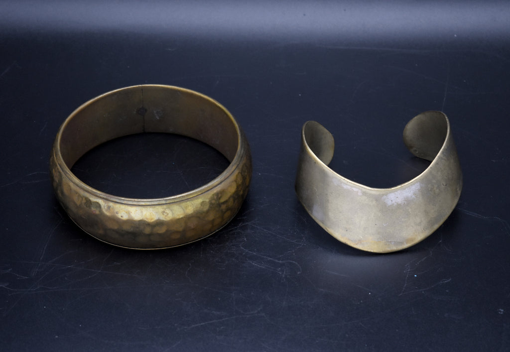 Vintage Pair of Handcrafted Brass Bangle and Cuff Bracelet