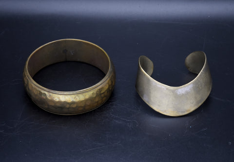 Vintage Pair of Handcrafted Brass Bangle and Cuff Bracelet