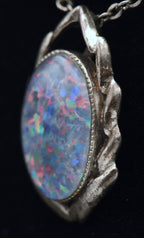 Vintage Blue Opal Triplet Sterling Silver Pendant Necklace - 18.125"