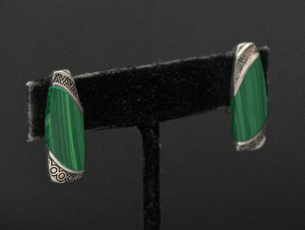 Boma - Vintage Sterling Silver Faux Malachite Clip On Earrings