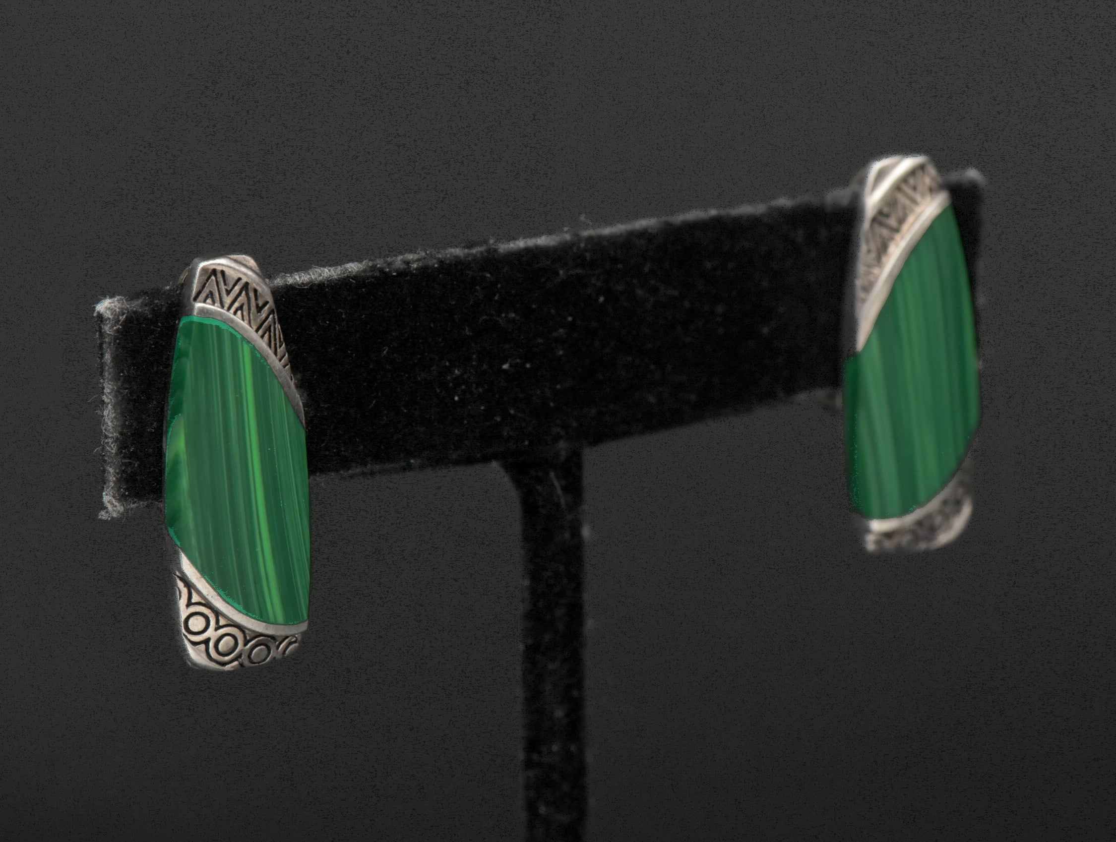 Boma - Vintage Sterling Silver Faux Malachite Clip On Earrings