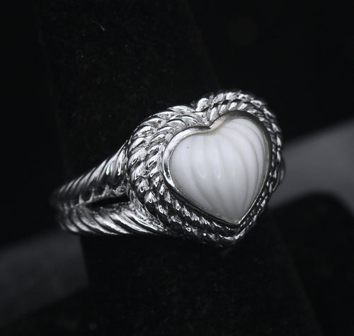 Judith Ripka - Sterling Silver Carved White Stone Heart Ring - Size 7