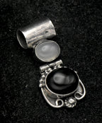 Vintage Handmade Black Onyx and Chalcedony Sterling Silver Pendant