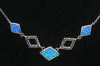 Vintage Sterling Silver Synthetic Blue Opal Chain Necklace with Extension Chain