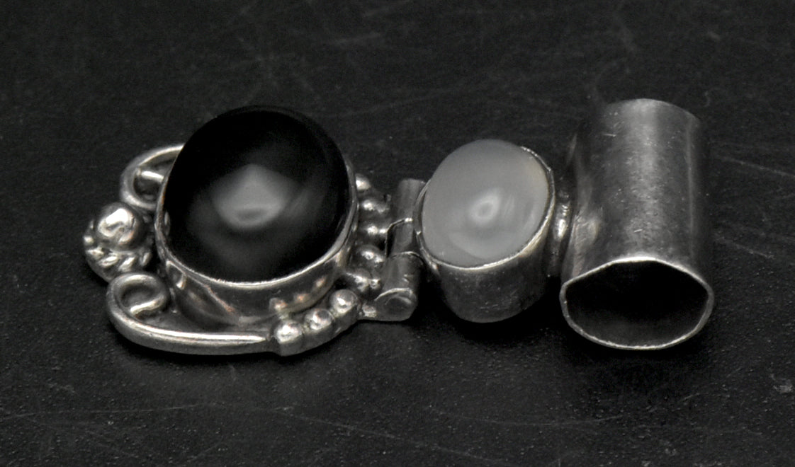 Vintage Handmade Black Onyx and Chalcedony Sterling Silver Pendant