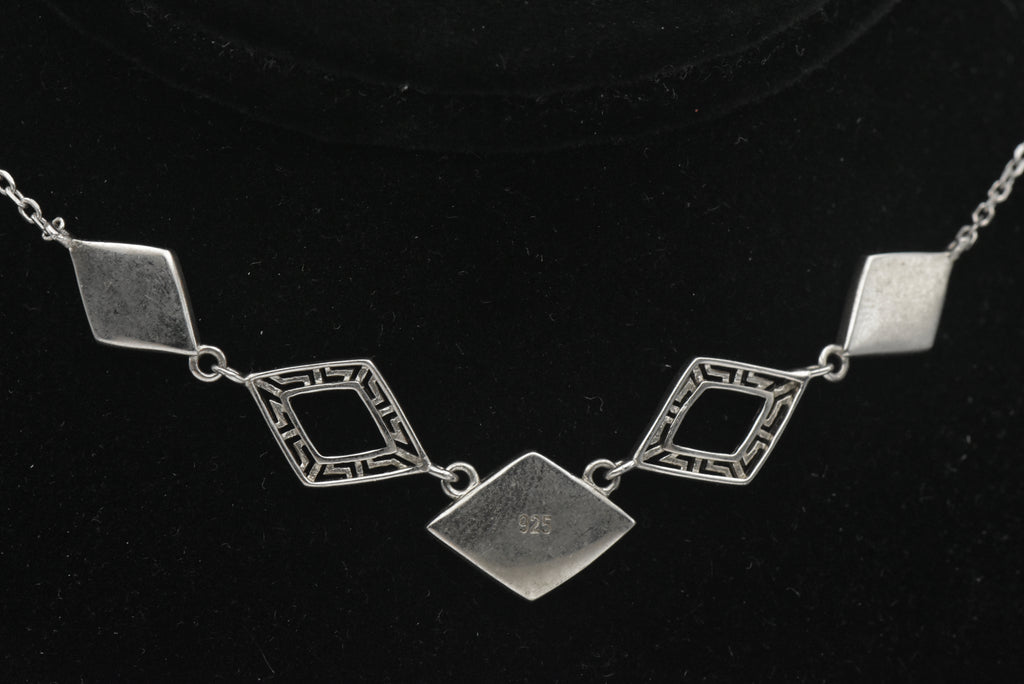 Vintage Sterling Silver Synthetic Blue Opal Chain Necklace with Extension Chain