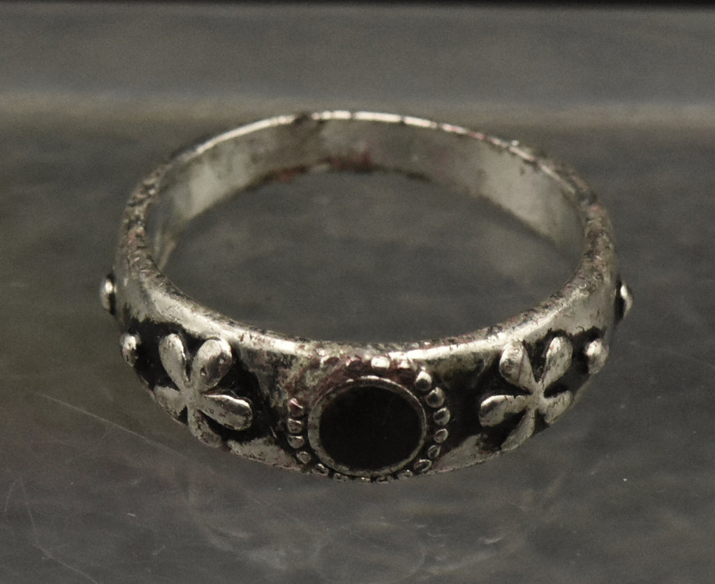 Vintage Silver Plated and Enamel Band - Size 5.25 (DAMAGED)