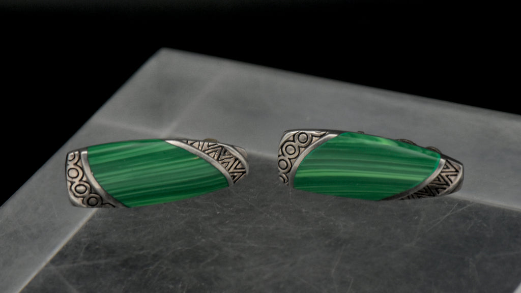 Boma - Vintage Sterling Silver Faux Malachite Clip On Earrings