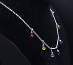 14K White Gold Diamonds, Blue Topaz, Red Garnet, Amethyst and Citrine Chain Necklace - 16.5"
