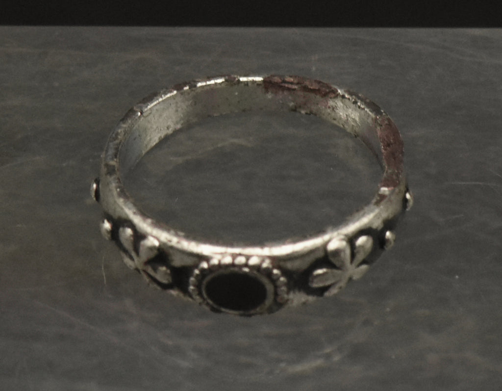 Vintage Silver Plated and Enamel Band - Size 5.25 (DAMAGED)